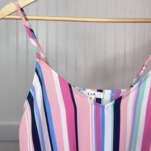 E&M Striped Cami Tank Top Women's Size M V-Neck Knot Front Sleeveless Blouse - Picture 4 of 10